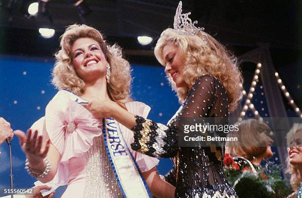 Miss Universe 1981 is Miss Venezuela, Irene Saez Conde. She is receiving title from Miss Universe 1980, Shawn Weatherly.