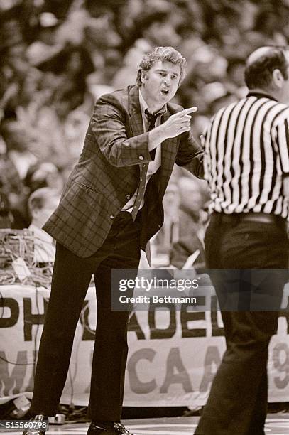 Championships. Philadelphia: Indiana's coach, Bobby Knight reacts to a referees' call in the second half of action here in the NCAA semifinals in...