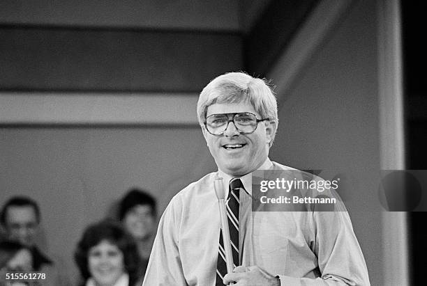 Host, Phil Donahue, is shown here during the taping of his daily talk show.