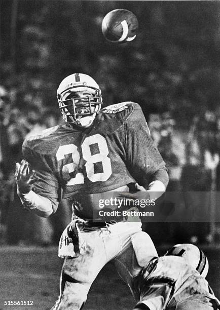 Nebraska back Jeff Smith has this pass batted away in the end zone in the closing seconds of the 1/2 Orange Bowl as the Cornhuskers failed to achieve...