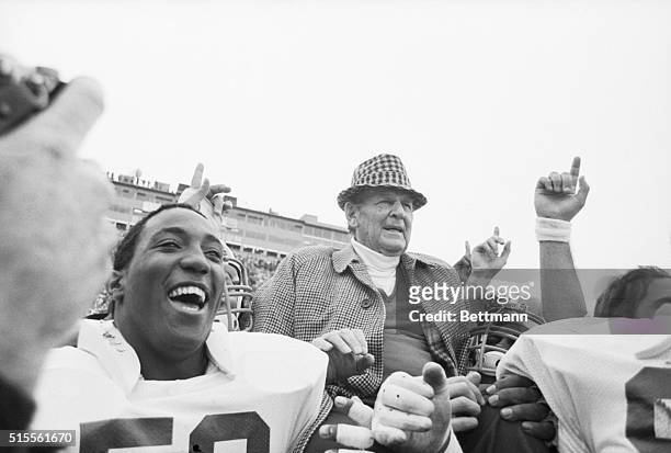 Alabama head football coach Bear Bryant enjoys the jubilation of his 314th career win as a college football coach with his 31-16 victory over Penn...