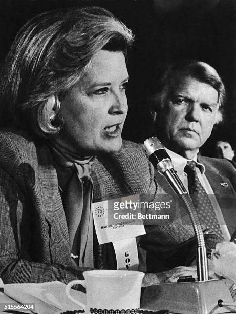 Kentucky Governor Martha Layne Collins discusses the acid rain issue during the opening plenary session of the 1984 National Governors' Association....