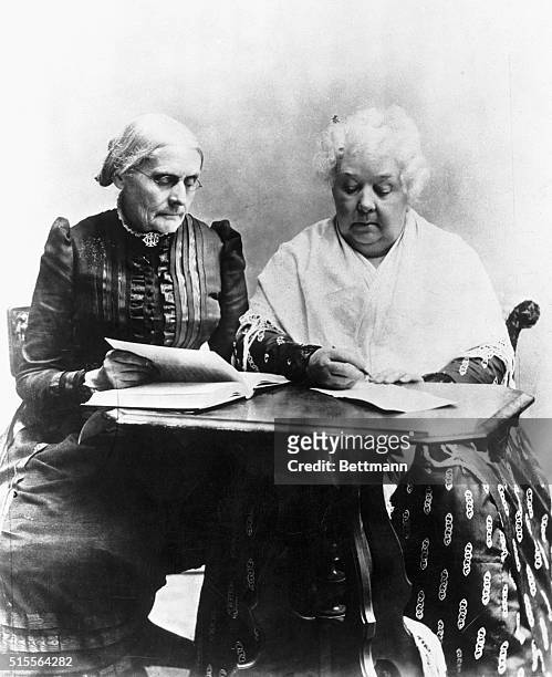 Susan B. Anthony reads a book with Elizabeth Cady Stanton. The two women were leaders of the nineteenth century suffragist and abolitionist movements.