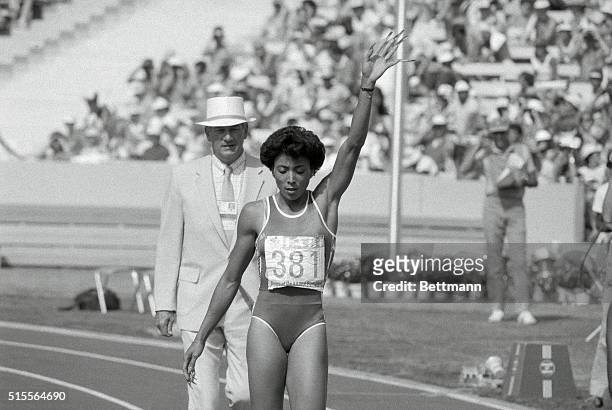Florence Griffith Joyner, American runner of Los Angeles, and winner of her 200m semi final heat in a time of 22.27 seconds on August 9th, may have...