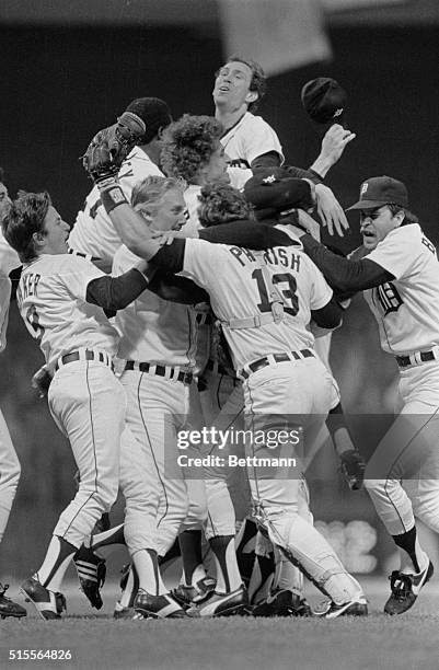 Detroit: Like cream rising to the top, Tigers' Alan Trammel is head and shoulders above his celebrating teammates after victory over the Padres in...