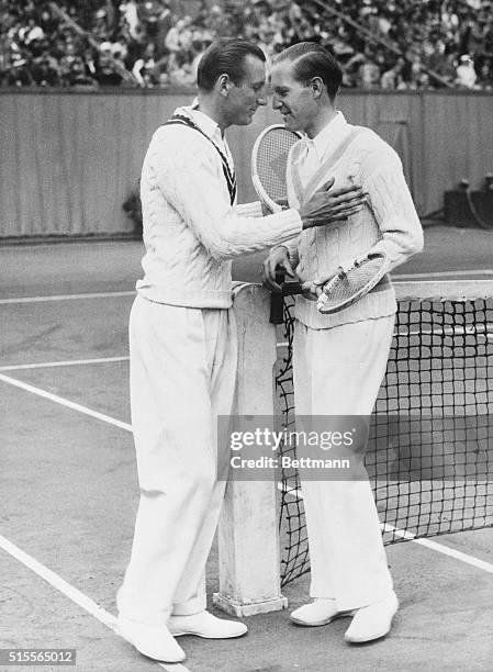 Von Cramm Beats Perry for French Title. Fred Perry of England, holder of the French singles title, gives Baron Gottfreid von Cramm of Germany, an...