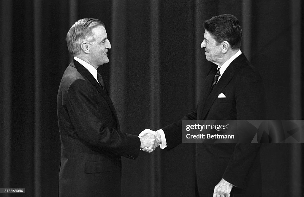Reagan and Walter Mondale Shaking Hands