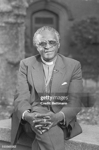 Anglican Bishop Desmond Mpilo Tutu smiles as he talks with newsmen after it was announced he had won the 1984 Nobel Peace Prize. Tutu, a passionate...