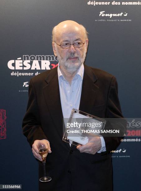 Bertrand Blier, French film awards Cesars nominee for best director for his movie "Le bruit des glaçons" poses at the Cesars 2011 nominated...
