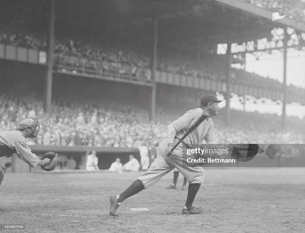 Babe Ruth Breaking Bat World Series Game. Babe Ruth at bat. News Photo - Getty Images