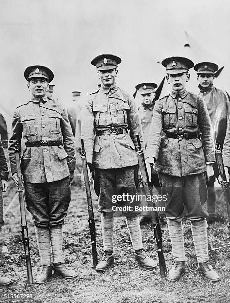 Prince Henry, or Harry, the Duke of Gloucester, son of King George V of England, with his colleagues at military camp in 1917.