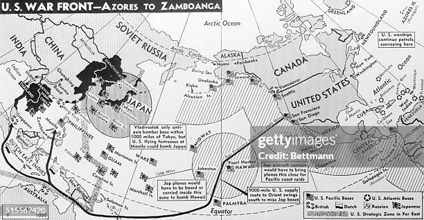 From the Azores in the Atlantic to Zamboanga in the Philippines, both ways around the world, extends the U.S. Front in World War II. Major American...