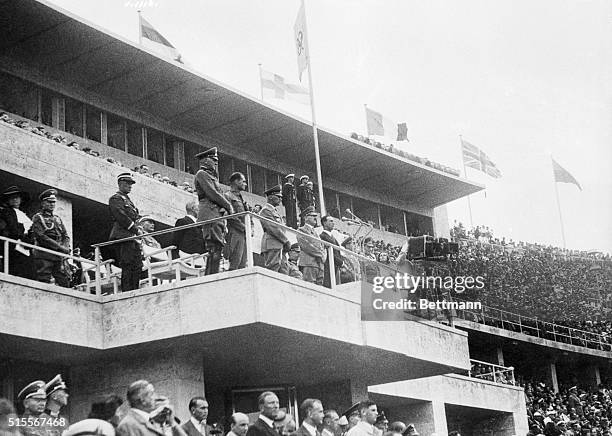 Berlin, Germany- Here is a picture of Chancellor Hitler's box during the ceremonies opening the 1936 Olympics in Berlin. Left to right: Gen,...