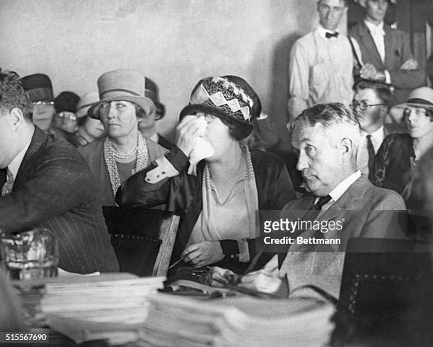 Aimee Semple McPherson, Mother Kennedy and a defense witness Mrs. Blanche Rice manger of Angelus temple all broke into tears at Mcpherson's...