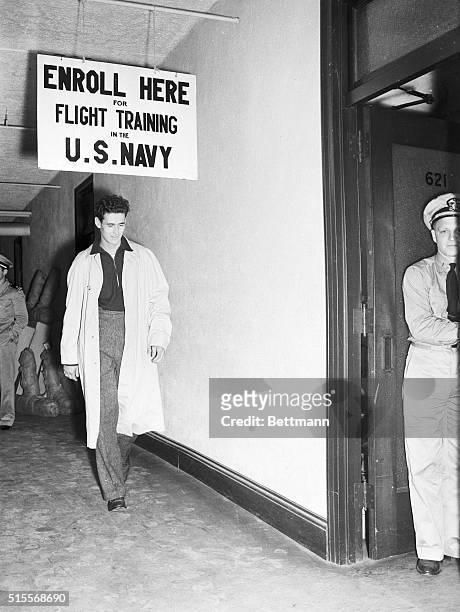 American League batting champ Ted Williams outfielder for the Boston Red Sox, was sworn in as a naval aviation cadet The 23-year-old slugger, storm...