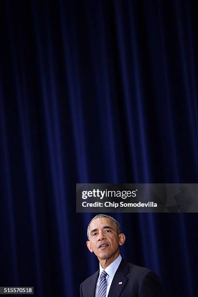 President Barack Obama addresses the Chief of Missions Conference in the Dean Acheson Auditorium at the Harry S Truman State Department building...