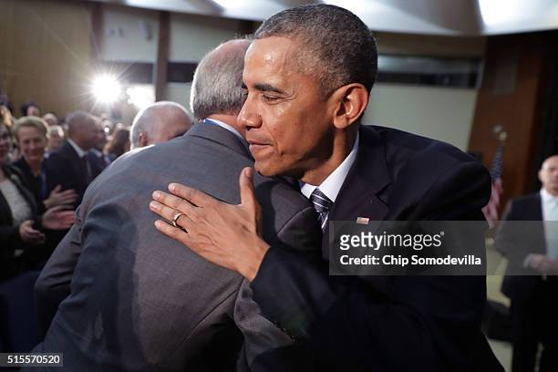 President Barack Obama greets State Department staff after addressing the Chief of Missions Conference in the Dean Acheson Auditorium at the Harry S...