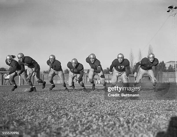 Possible starters in the UCLA- University of Georgia game, New Years Day at Pasadena, California, Rose Bowl, are first string Bruin Linemen Burr...