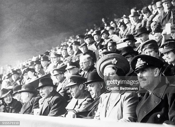 Wembley, England: Soccer At Wembley. King Haakon, , of Norway and members of the British cabinet, join Queen Elizabeth and King George of England as...