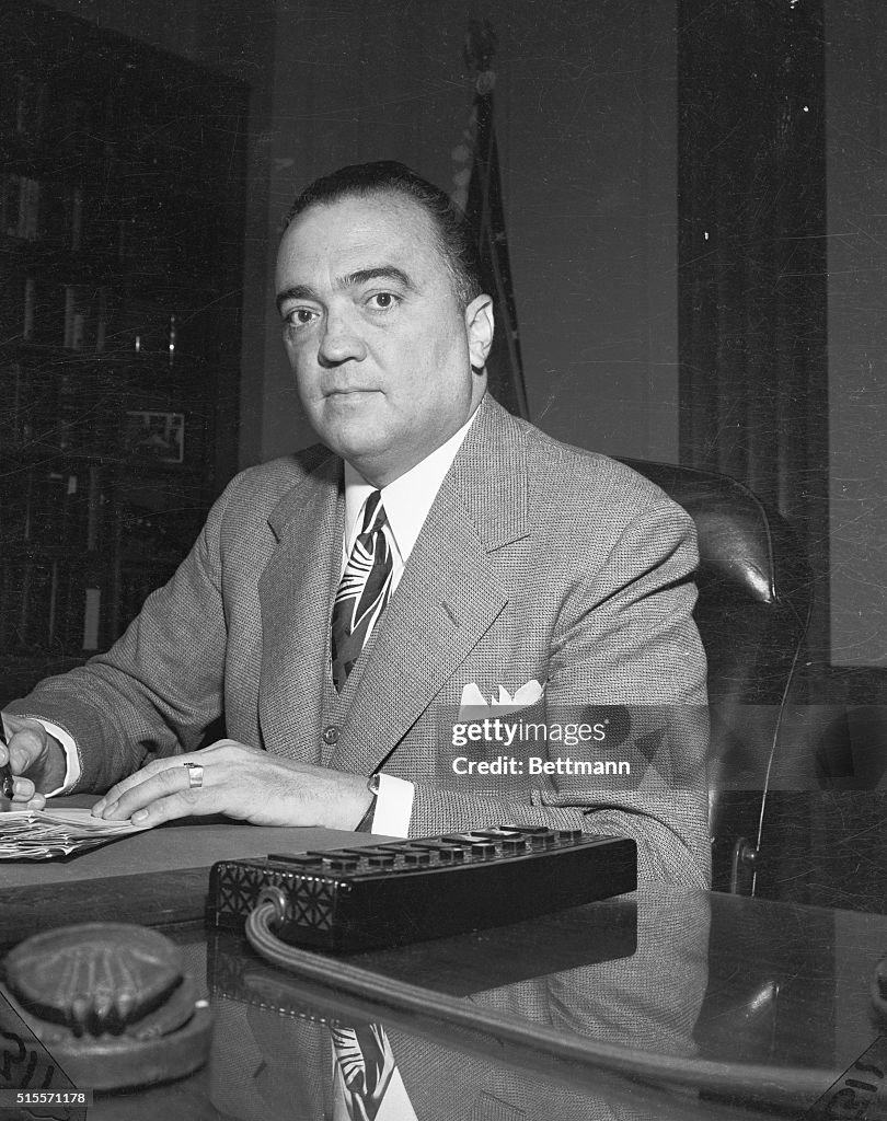 J. Edgar Hoover Standing in his FBI Office