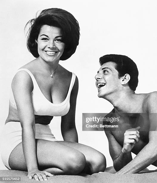 Annette Funicello and Frankie Avalon in a scene from the movie "Beach Party." 9/67