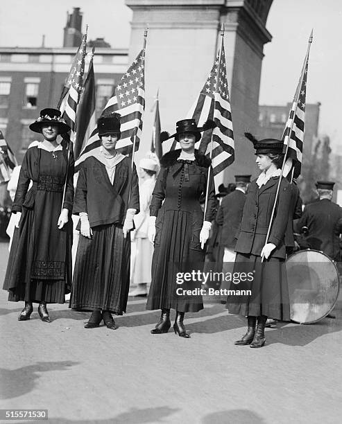 Women's suffrage parade: May Ladenberg, Mrs. W. Wood, Mrs. George A. Legg and Miss Emily Delafield