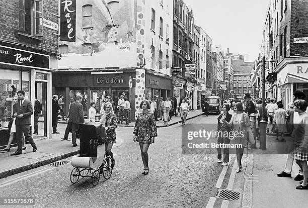 Views of Carnaby Street of London, England. 7/20/1967