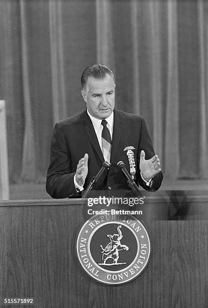 Miami Beach: Gov. Spiro Agnew of Maryland delivers 8/7 his speech nominating Richard Nixon for the 1968 Republican candidacy at the GOP National...