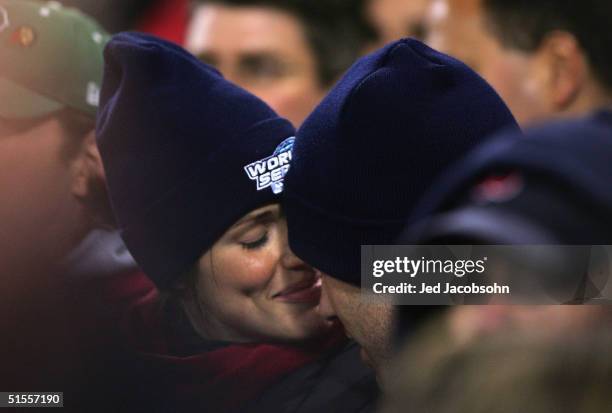 Actors Jennifer Garner and Ben Affleck during game two of the World Series between the Boston Red Sox and the St. Louis Cardinals on October 24, 2004...