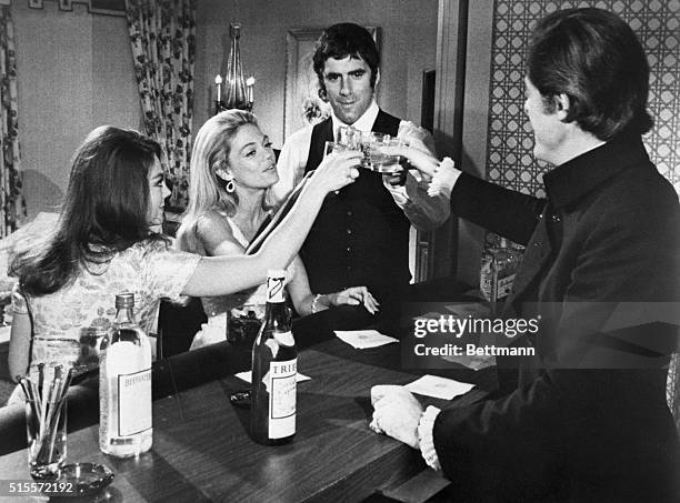 Scenes form the movie "Bob and Carol and Ted and Alice" featruring Natalie Wood, Dyan Cannon, Elliott Gould, and Robert Culp . Filed Aug. 1969
