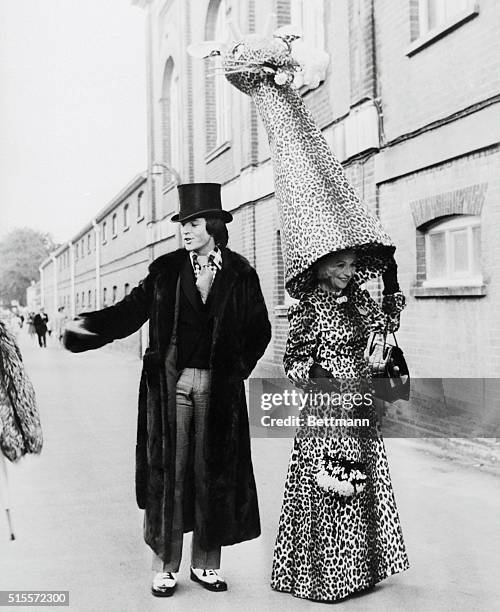 June 16, 1971-That's A Hat!-Ascot,England: Mrs. Gertrude Shilling, noted for her Ascort hat fashions, and son David stroll through Ascot race course...