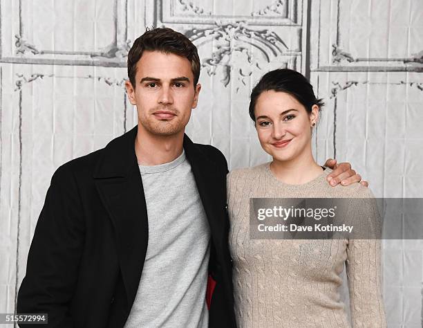 Shailene Woodley and Theo James attend AOL Build Speaker Series "Allegiant" at AOL Studios In New York on March 14, 2016 in New York City.