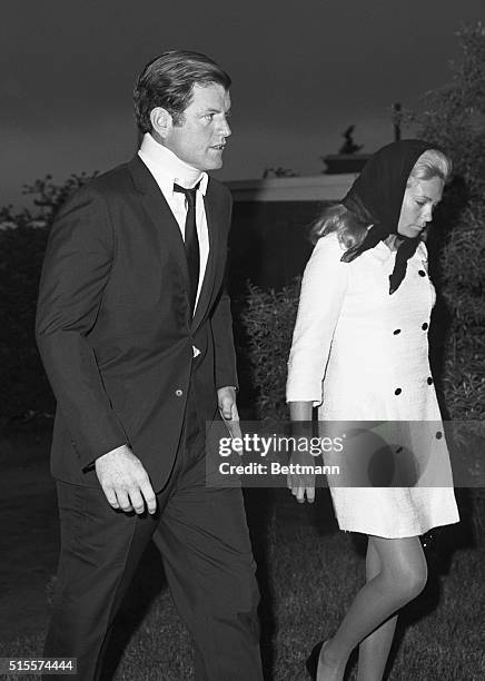 Ted Kennedy and wife Joan on their way to the funeral for Mary Jo Kopechne.