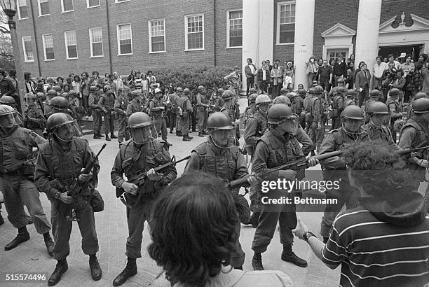 Maryland Governor Marvin Mandel sends in National Guard troops to control anti-war demonstrators at the University of Maryland.