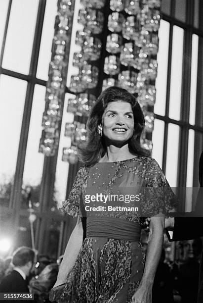 Jacqueline Kennedy Onnasis attends a performance of Leonard Bernstein's Mass, conducted by the composer, and dedicated to the the memory of President...
