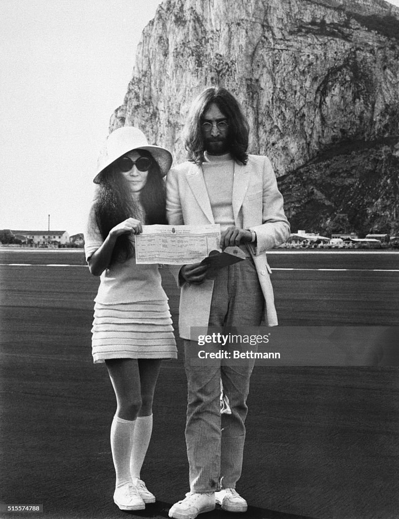 John Lennon and Yoko Ono on Wedding Day