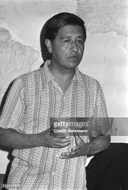 Cesar Chavez, president of the United Farm Workers of America, speaks to ranking clergy and heads of religious orders 9/26 at a meeting in the...