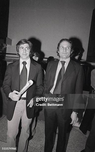 Washington Post reporters Carl Bernstein and Robert Woodward at the premiere of the film "All the President's Men." New York City...April 5, 1976.