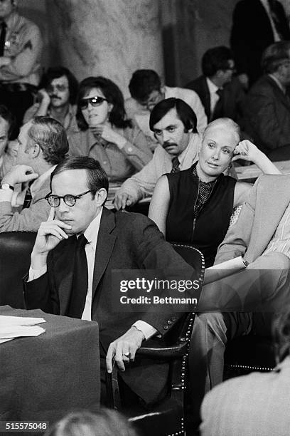 Washington:Fired white House counsel John W.Dean III and his wife, Maureen, near the end of the fourth day of Dean's testimony before the Senate...