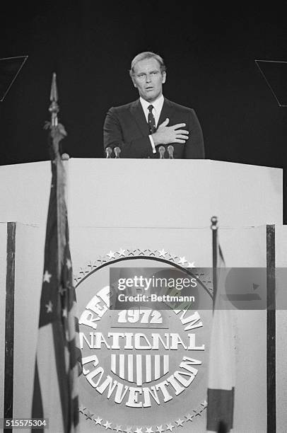 Miami Beach, Florida: Charleton Heston, actor, gives Pledge of Allegiance at the Republican National Convention. 8/23/72.