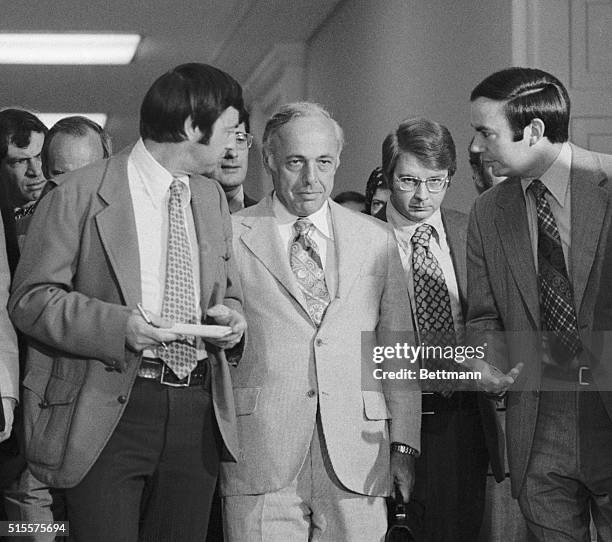 James D. St. Clair , Pres. Nixon's lawyer, arriving to attend a closed session of the House Judiciary Committee 6/4, tells newsmen he hopes the...