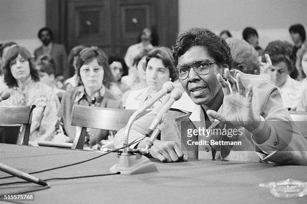Representative Barbara Jordan tells a House Judiciary subcommittee that she favors extension of the ratification period for the proposed Equal Rights...