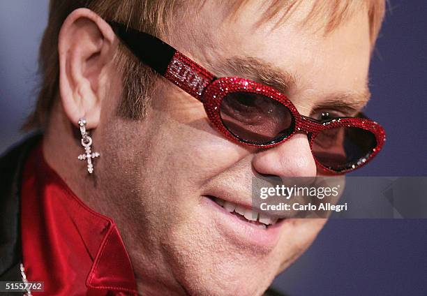 Singer Sir Elton John performs at Best Buy's VIP launch party for the Elton John four DVD collection, "Dream Ticket" at Caeser's Palace Hotel on...