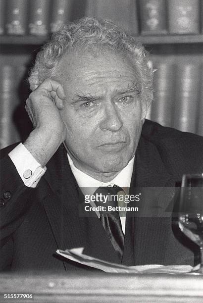 Writer Norman Mailer sits during the opening session of the PEN International Conference at the main Public Library in mid-town Mahattan.