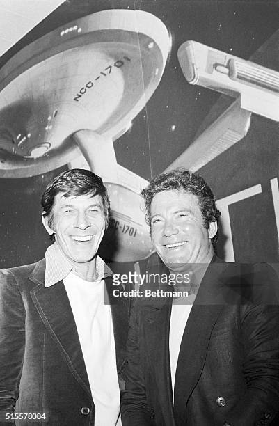 Hollywood: Actors Leonard Nimoy and William Shatner are all smiles at a pre-conference at Paramount Studios in which it was announced that they will...