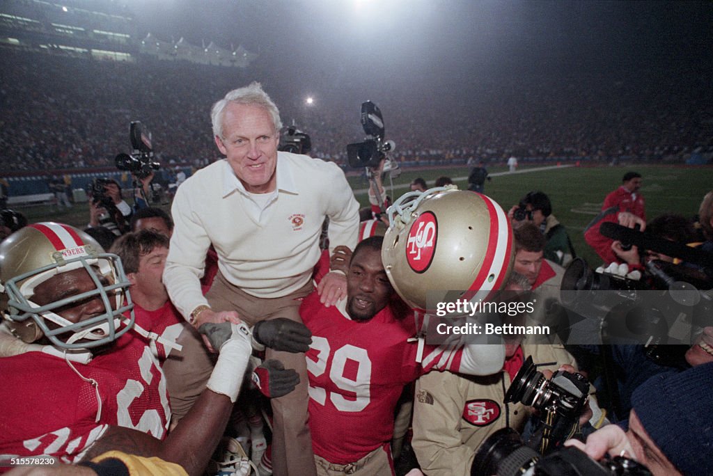 49ers Carrying Coach After Super Bowl