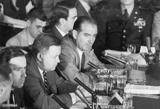 Washington, DC: Joseph McCarthy hearings in Washington. In background, Roy Cohn. Photograph, c. 1954.