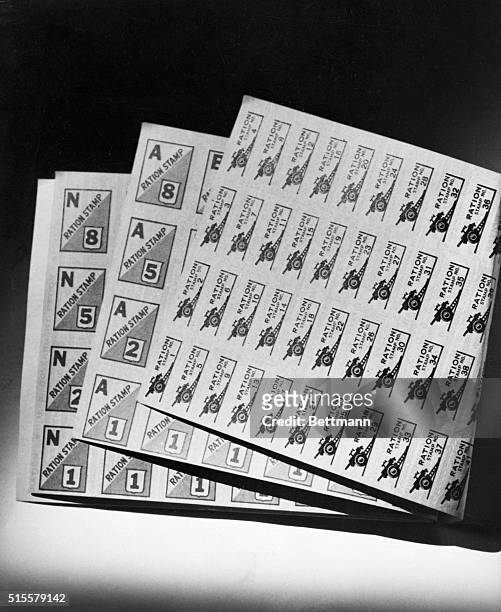 Ration stamps used during World War II. Photograph.