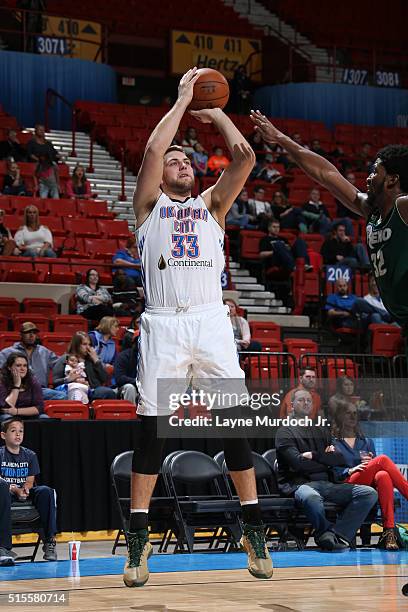 Mitch McGary of the Oklahoma City Blue shoots the ball against the Reno Bighorns during an NBA D-League game on March 12, 2016 at the Cox Convention...