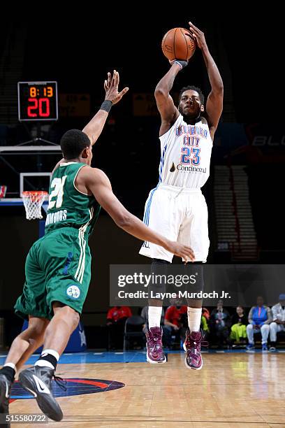 Dwight Bucks of the Oklahoma City Blue shoots the ball against the Reno Bighorns during an NBA D-League game on March 12, 2016 at the Cox Convention...